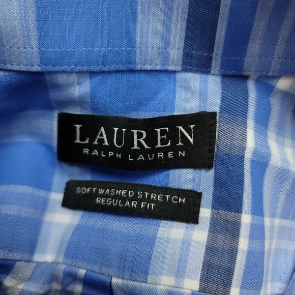 Ralph Lauren Mens S Shirt Black Label Button Down Blue Plaid Soft Washed Stretch - Picture 4 of 11
